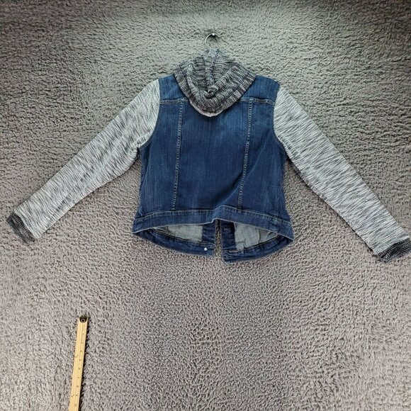 Torrid Jacket Womens 0X Blue Denim Jacket With Knit Sleeves - Picture 8 of 9